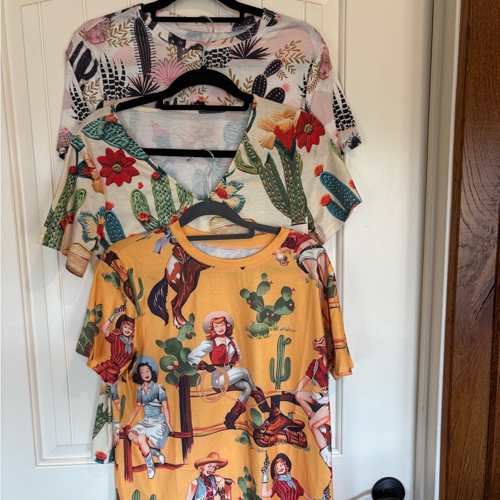 Colorful Graphic T-Shirts with Cactus and Cowboy Prints